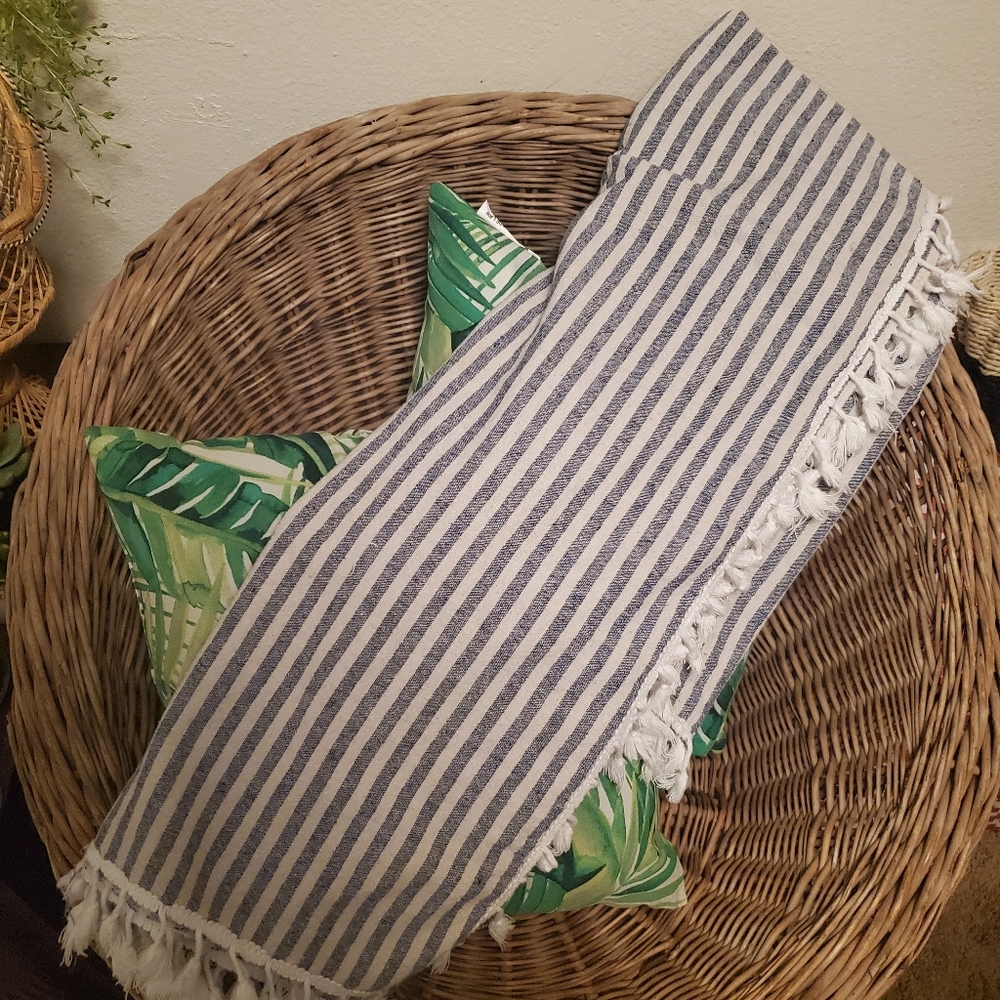 Blue Gray Stripped Throw - Picture 3 of 4